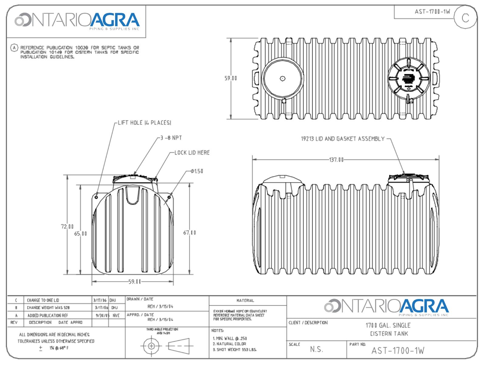 AST-1700-1W 1700 USG Cistern