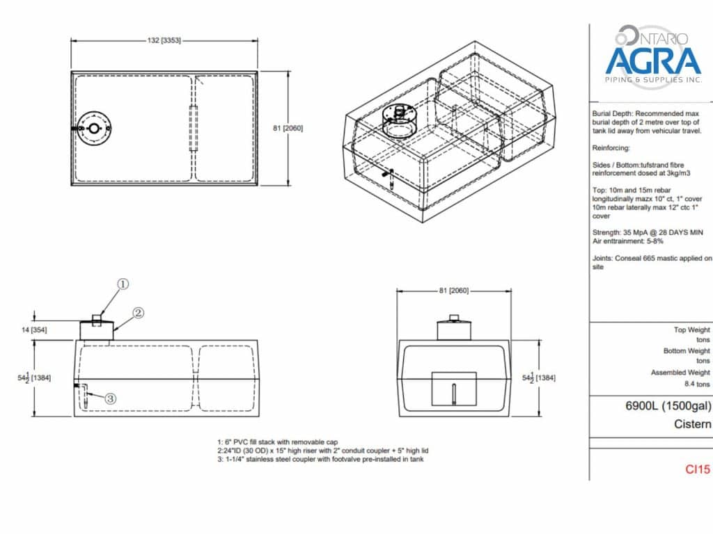 1500 GAL (6,900L) Concrete Cistern