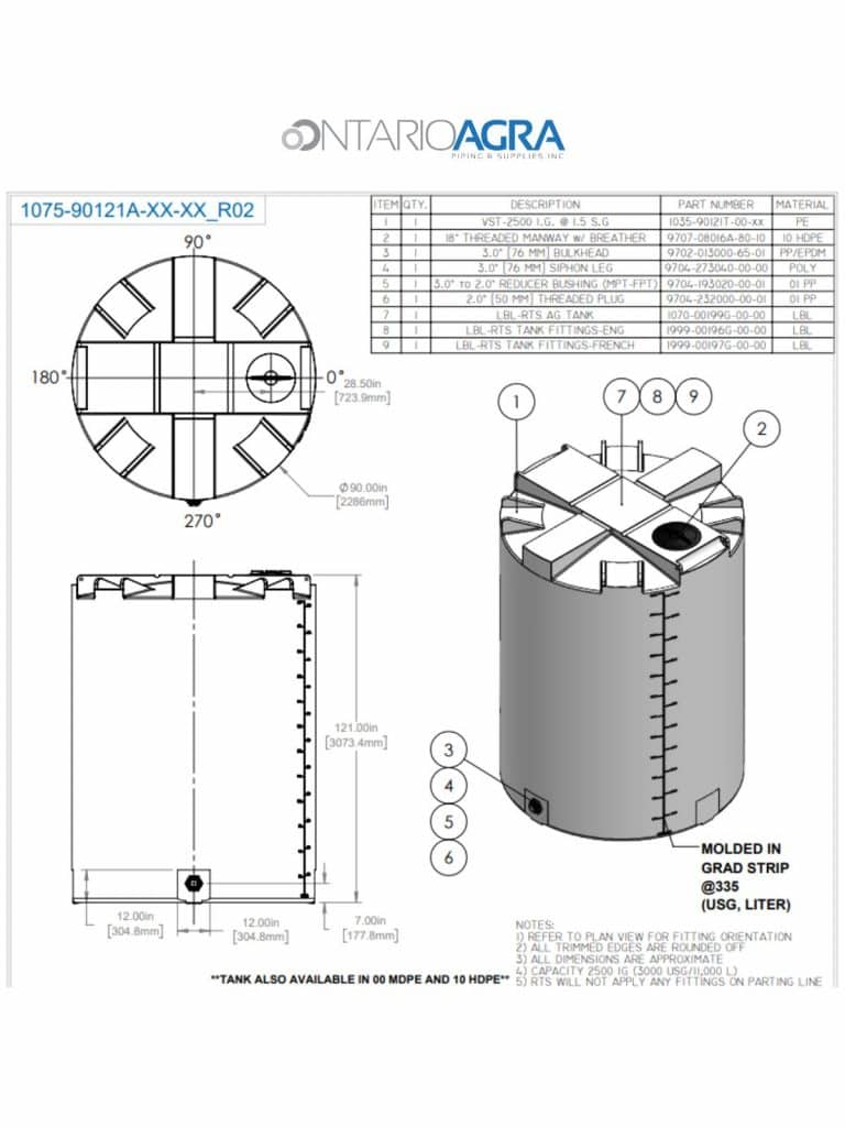 2500 USG Vertical Tank