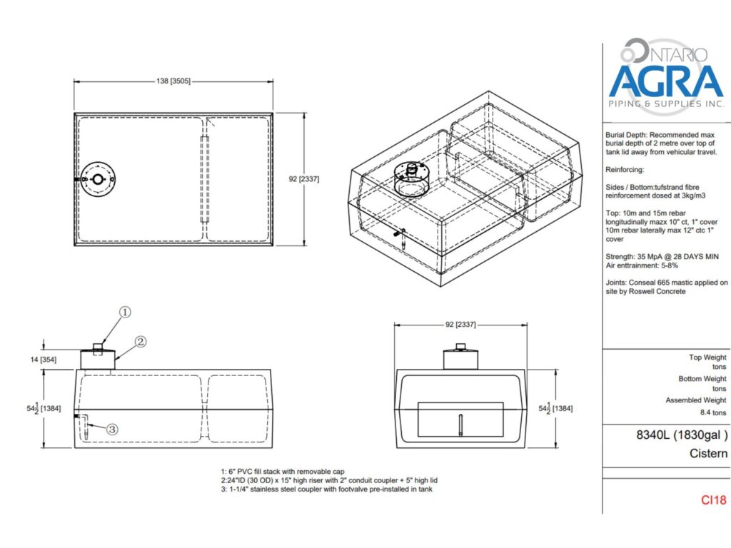 1,830 Gallon (8,340L) Concrete Cistern